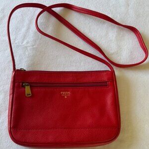 Fossil Red Leather Crossbody Handbag